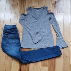 SO gray top Sz XS, blue SO jeans sz 1 EUC